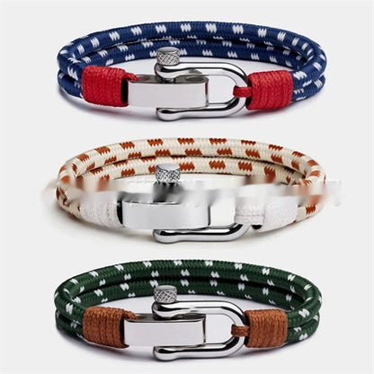 Two-color Woven Rope Bracelet Fashionable Men's Stainless Steel Adjustable