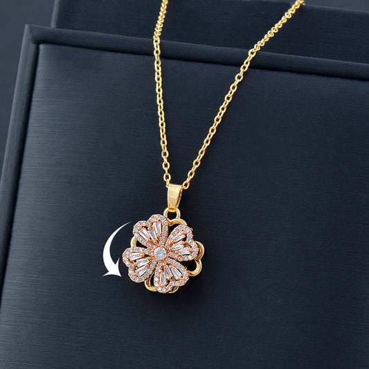 Rotating Clover Windmill Pendant Necklace