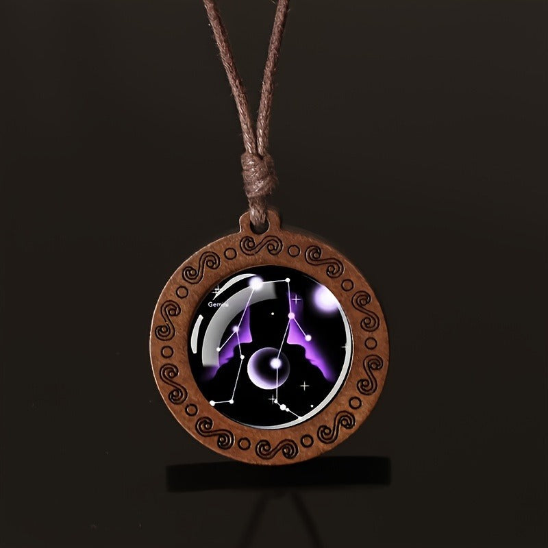 Zodiac Glass Pendant Vintage Necklace