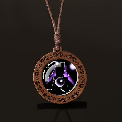 Zodiac Glass Pendant Vintage Necklace