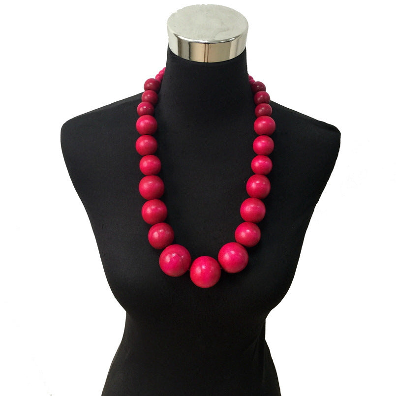 European And American Fashion Wooden Bead Long Necklace Bohemian Women's Colorful Large Beaded Pendant Necklace
