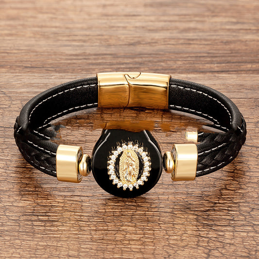 European And American Fashion Outer Stone Leather Cord Braided Bracelet