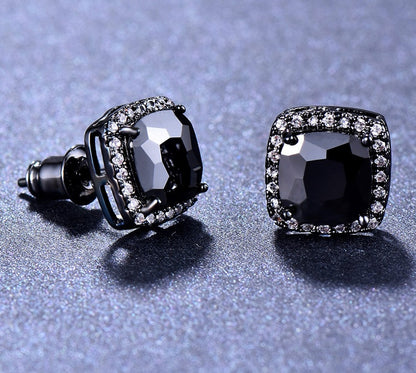 Square Black Zircon Stud Earrings
