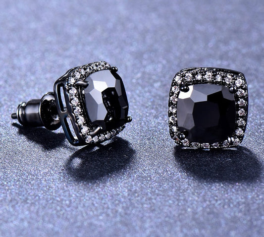 Square Black Zircon Stud Earrings