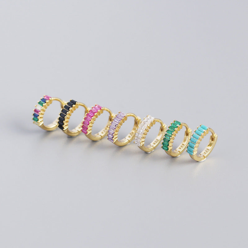 Women's Inlaid Cubic Zirconia Sterling Silver Stud Earrings