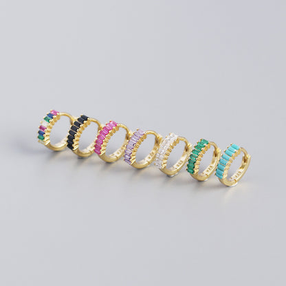 Women's Inlaid Cubic Zirconia Sterling Silver Stud Earrings