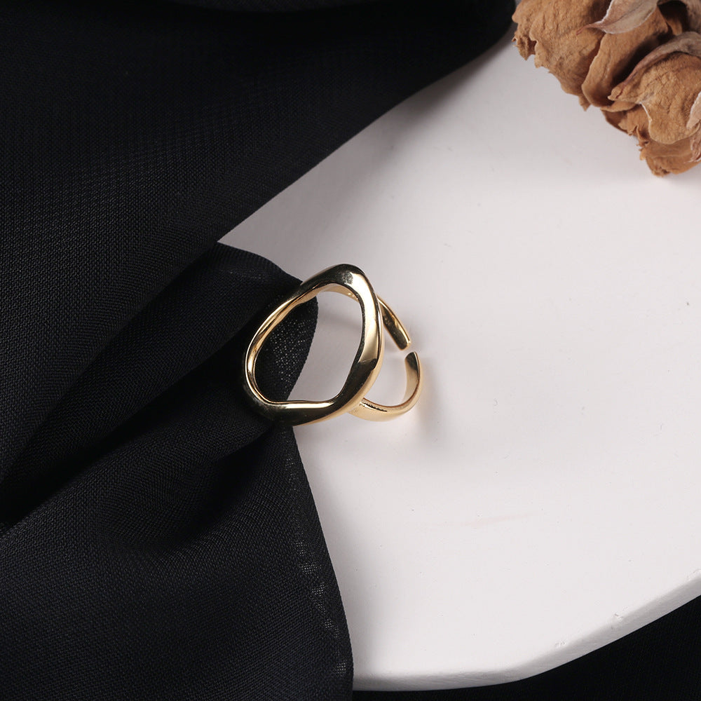 925 Sterling Silber Ring INS Einfacher geometrischer unregelmäßiger Hohlring für Frauen