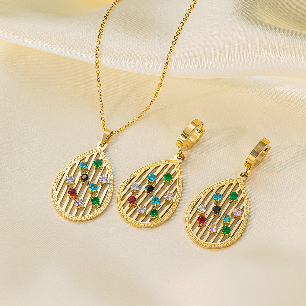 طقم مجوهرات نسائي من الستانلس ستيل مع أقراط