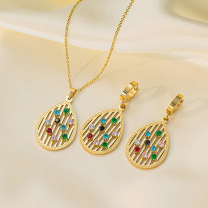 طقم مجوهرات نسائي من الستانلس ستيل مع أقراط