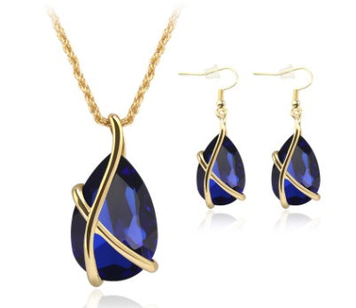 مجموعة مجوهرات التجارة الإلكترونية عبر الحدود الأوروبية والأمريكية قلادة وأقراط كريستالية حنينية لوازم حفلات الزفاف