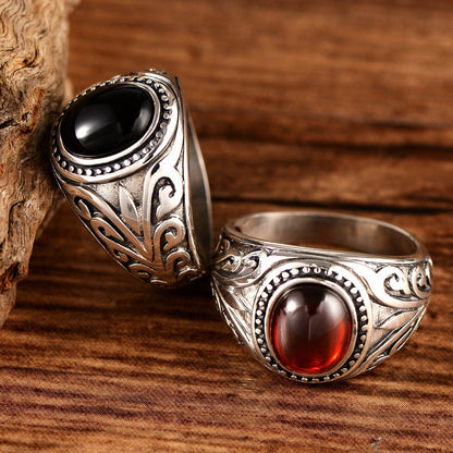 Red Garnet Gemstone Silver Ring