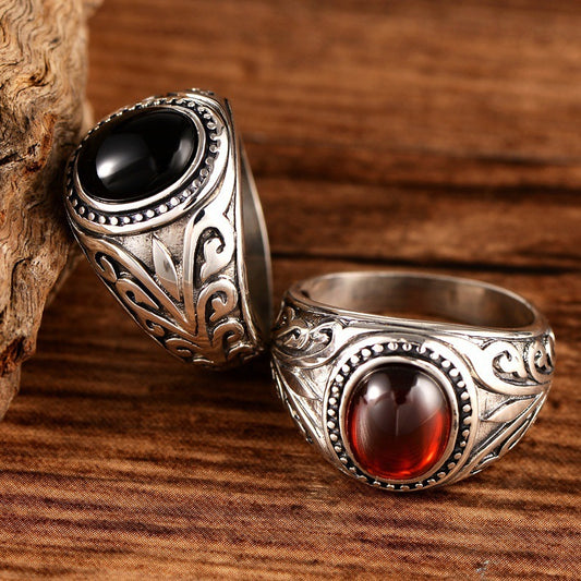 Red Garnet Gemstone Silver Ring