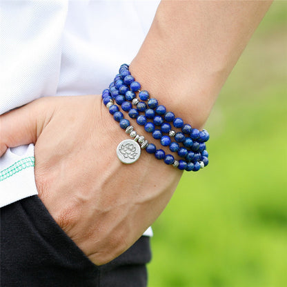Lapis Lazuli Crystal Lotus OM Eye Buddha Yoga Bracelet