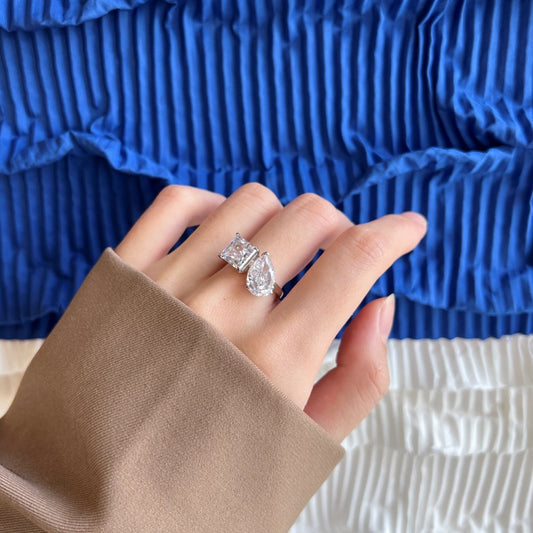 Women's S925 Sterling Silver Ice Flower Cut High Carbon Diamond Drop Ring