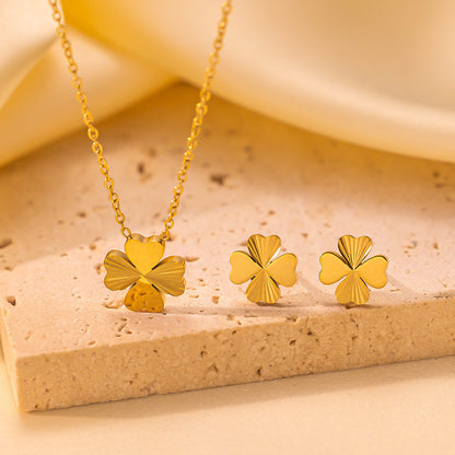 طقم مجوهرات نسائي من الستانلس ستيل مع أقراط