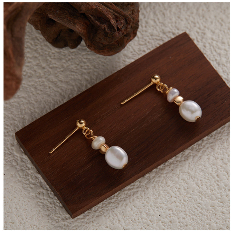 Korean-style Chic Baroque Natural Freshwater Pearl Stud Earrings