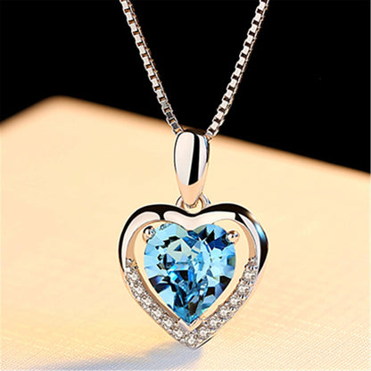 Silver Plated Heart Pendant Crystal Love Necklace