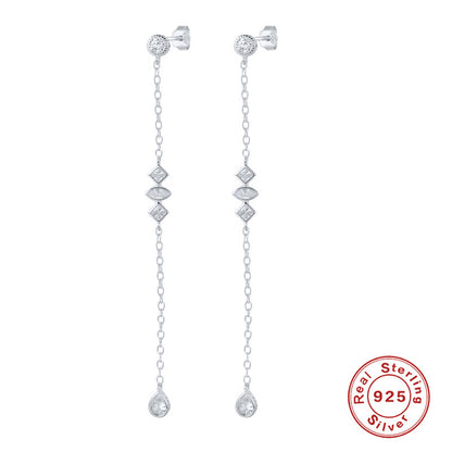 Sterling Silver Tassel Chain Diamond Earrings