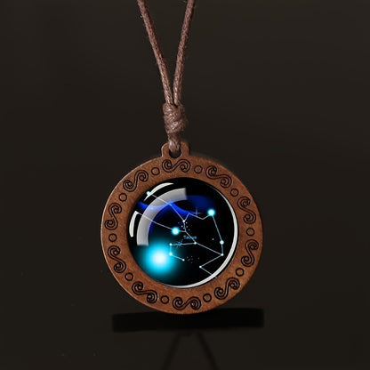 Zodiac Glass Pendant Vintage Necklace