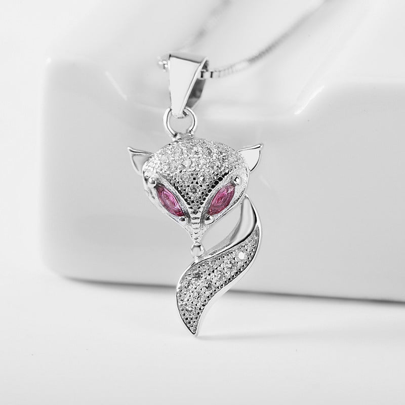925 Sterling Silver Genuine Micro Inlaid Zircon Fox Pendant