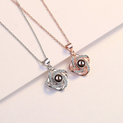 S925 Sterling Silver Four-leaf Clover Projection Necklace Women