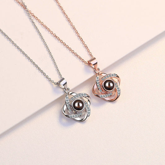 S925 Sterling Silver Four-leaf Clover Projection Necklace Women