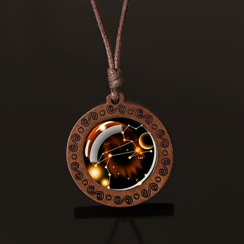 Zodiac Glass Pendant Vintage Necklace