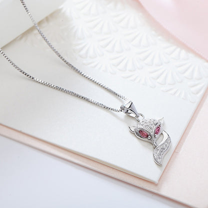 925 Sterling Silver Genuine Micro Inlaid Zircon Fox Pendant