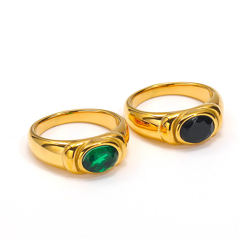 Retro Style Black Green Zircon Fashion Female Ring