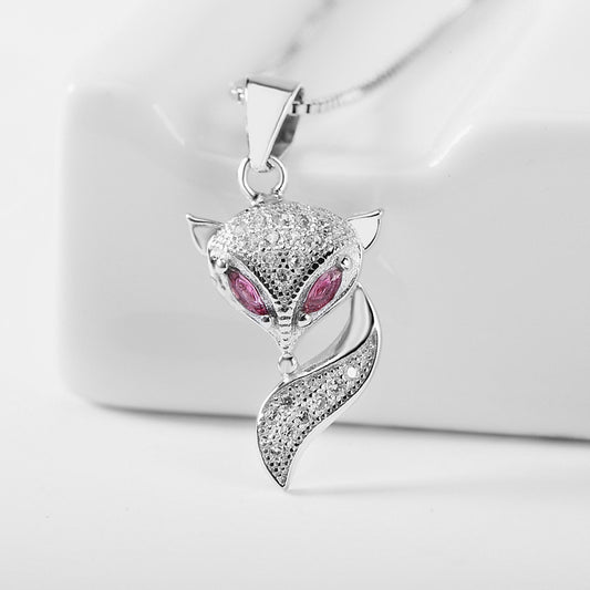 925 Sterling Silver Genuine Micro Inlaid Zircon Fox Pendant