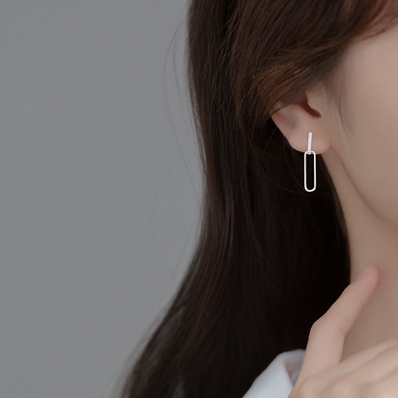 S925 Silver Geometric Hollow Line Diamond Oval Earrings Women