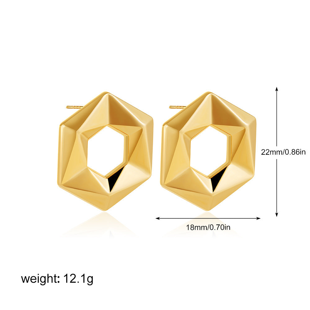 Simple Glossy Stainless Steel 18K Gold Cross Earrings