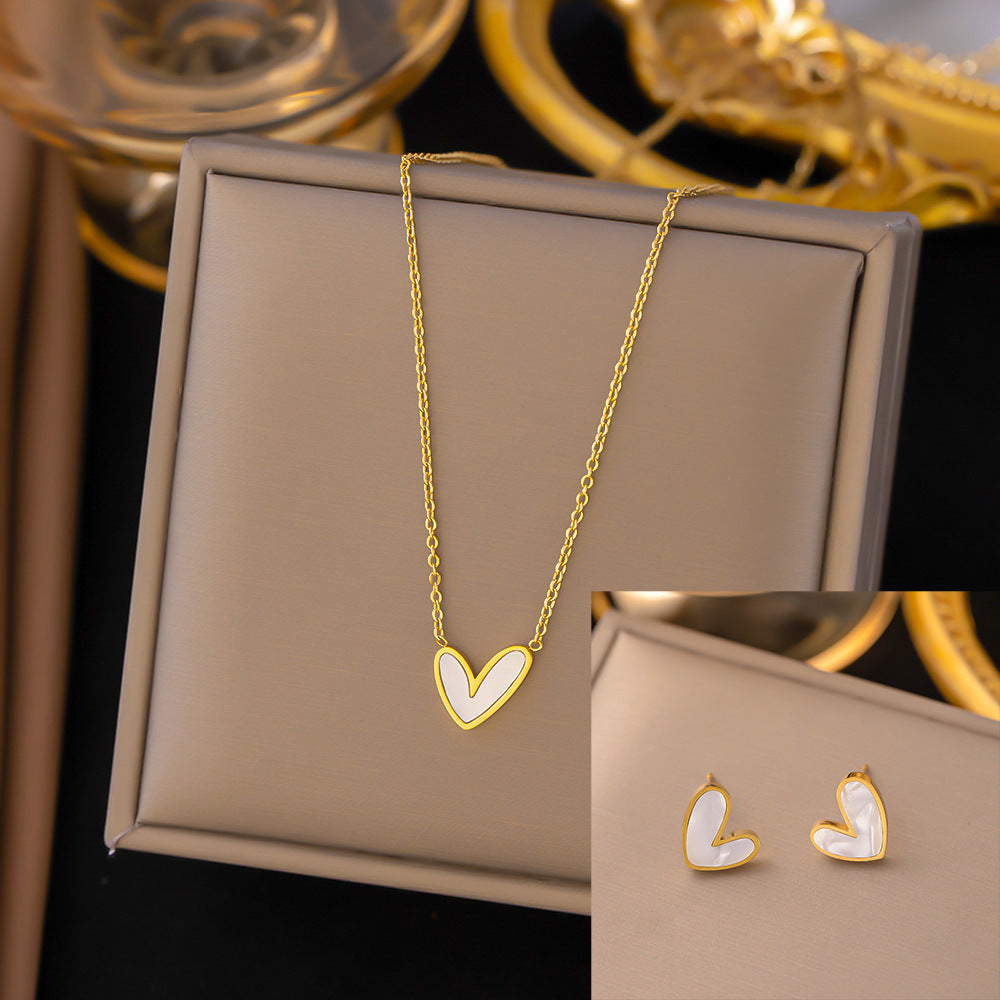 طقم مجوهرات نسائي من الستانلس ستيل مع أقراط