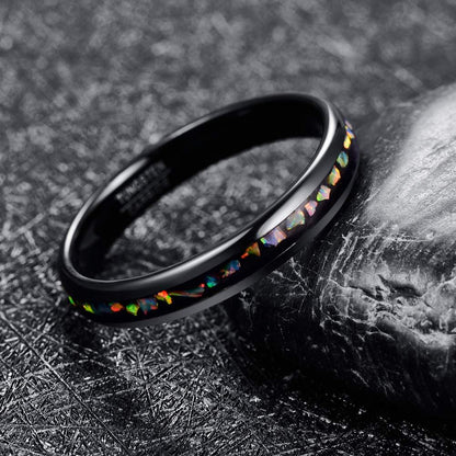 4mm Wide Dome Plating Black Inlaid Opal Ladies Tungsten Steel Ring