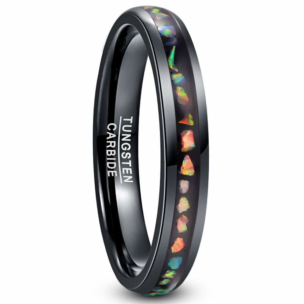 4mm Wide Dome Plating Black Inlaid Opal Ladies Tungsten Steel Ring