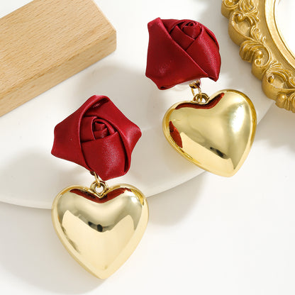 Valentine's Day Three-dimensional Rose Heart-shaped Earrings