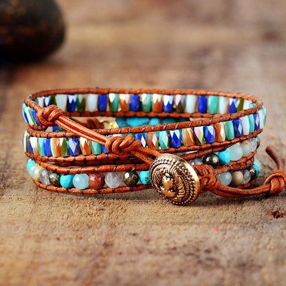Natural Turquoise Edging Handmade Ethnic Crystal Braided Bracelet