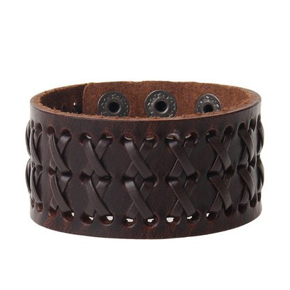Retro Wide Leather Hand-strung Bracelet For Men And Women