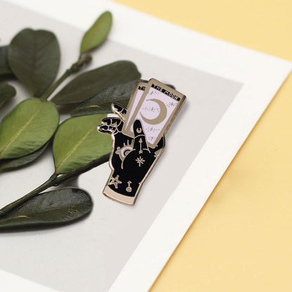 Mysterious Hand Brooch Moon Tarot Badge