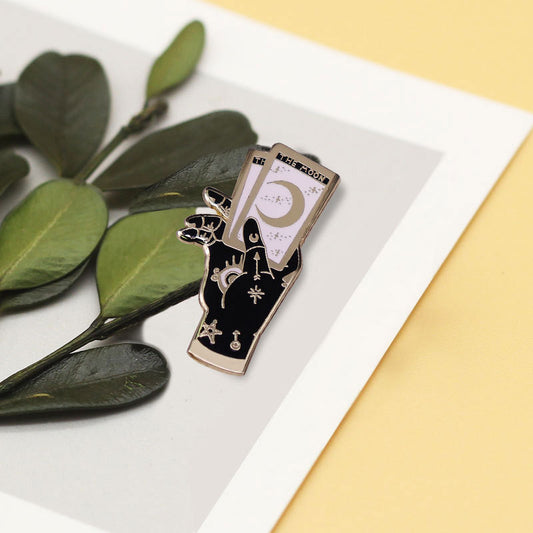 Mysterious Hand Brooch Moon Tarot Badge