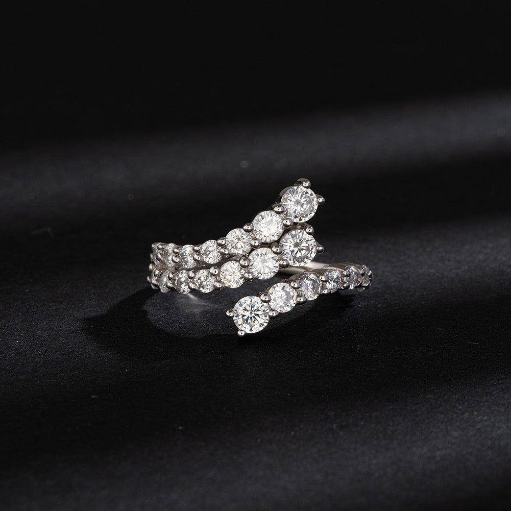 Double-row Ribbon Diamond-studded Ring
