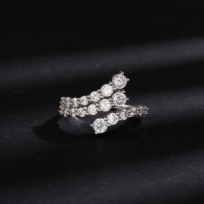 Double-row Ribbon Diamond-studded Ring