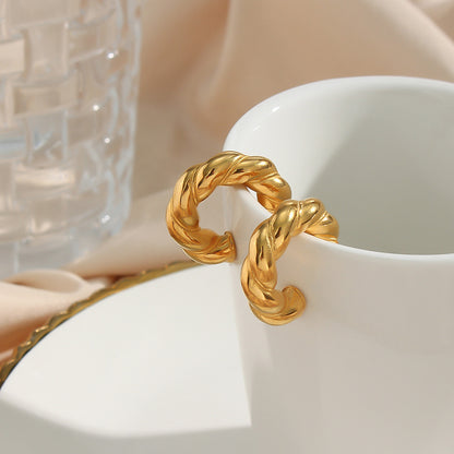 Simple Stainless Steel 18K Gold Plated Solid Fried Dough Twists Earrings