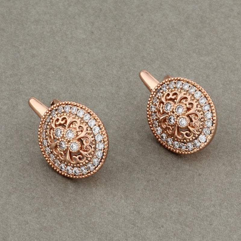 Zircon Earrings Rose Gold Hollow Leaves Women's Ear Clip