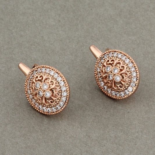 Zircon Earrings Rose Gold Hollow Leaves Women's Ear Clip