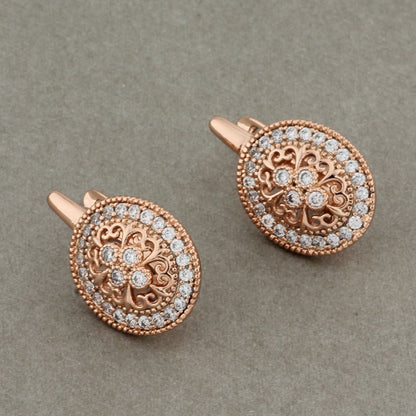 Zircon Earrings Rose Gold Hollow Leaves Women's Ear Clip