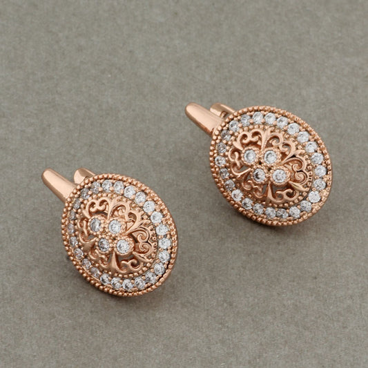 Zircon Earrings Rose Gold Hollow Leaves Women's Ear Clip
