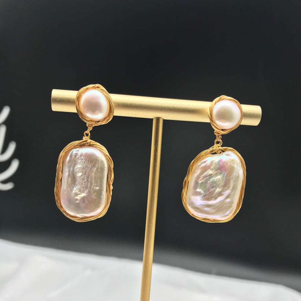 Spring And Summer Baroque Pearl Earrings Geometric