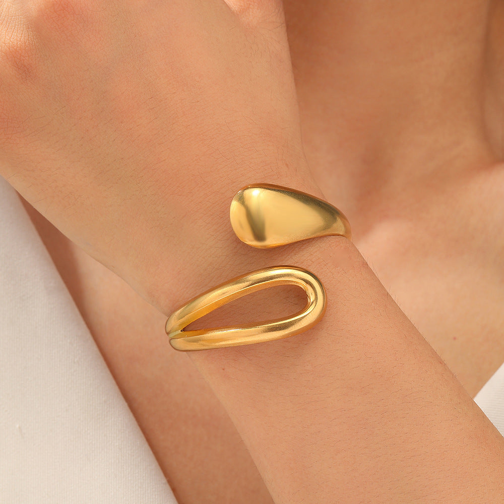 Retro 18K Stainless Steel Drop-shaped Interlaced Open-ended Bracelet Special-interest Design