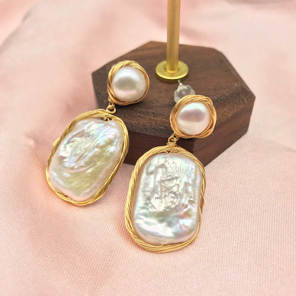 Spring And Summer Baroque Pearl Earrings Geometric